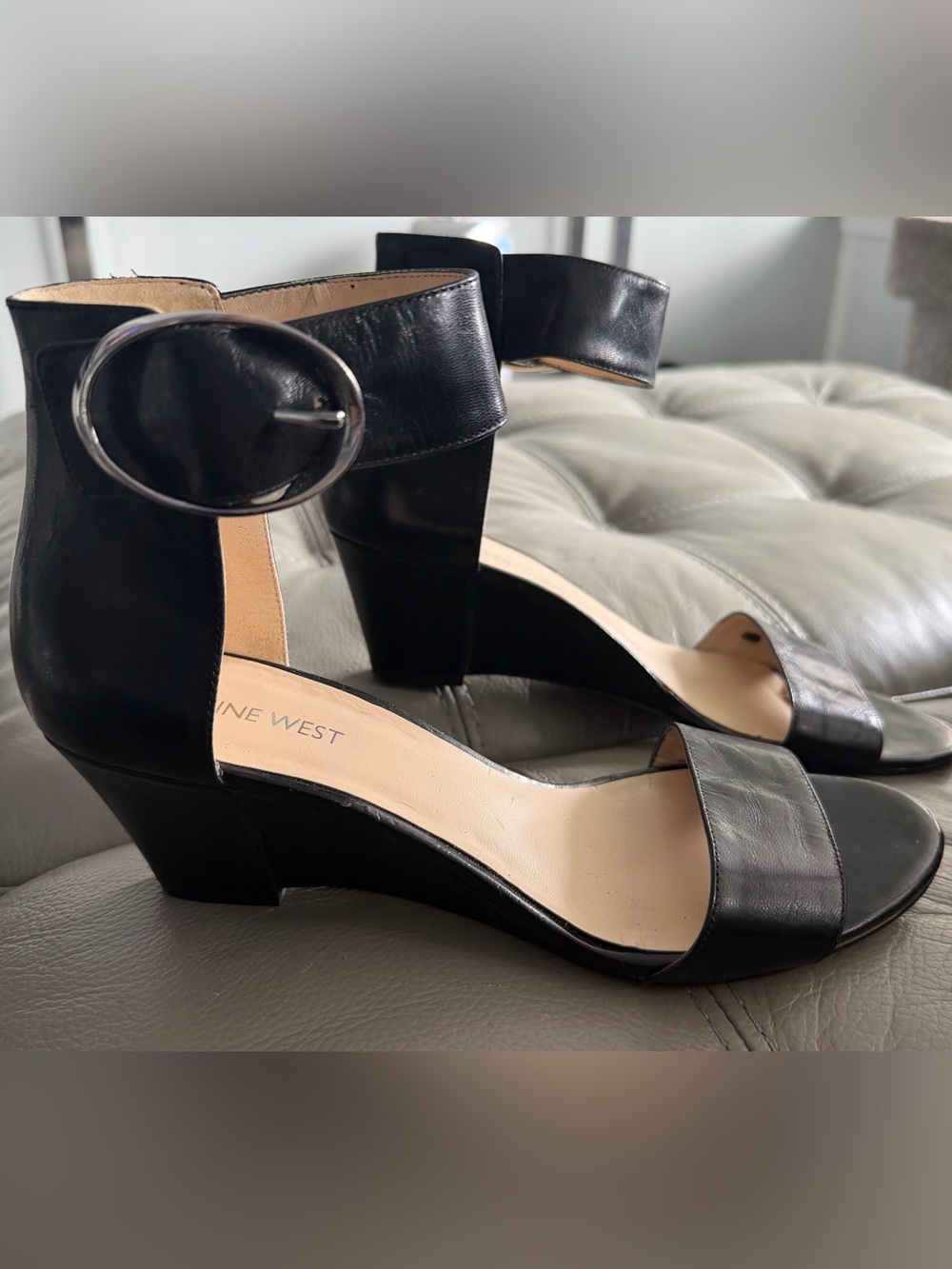 New Nine West leather ankle strap wedges - 10